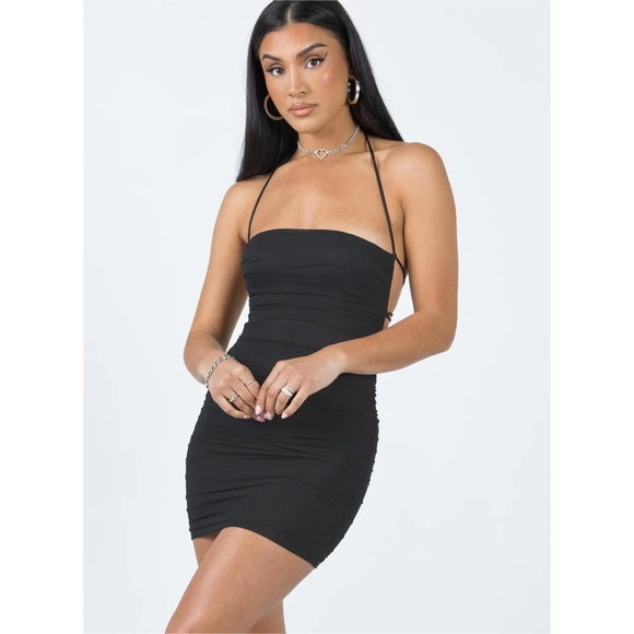 New Princess Polly Undiscovered black strappy tie up mini dress Size 6 - Picture 5 of 10